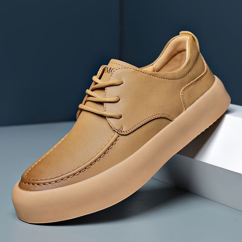 Casual Shoes Fashion Lace-up Shoes Lightweight Platform Leather Breathable Leather Shoes - Image 2
