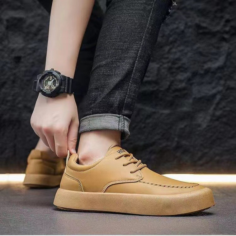 Casual Shoes Fashion Lace-up Shoes Lightweight Platform Leather Breathable Leather Shoes - Image 3